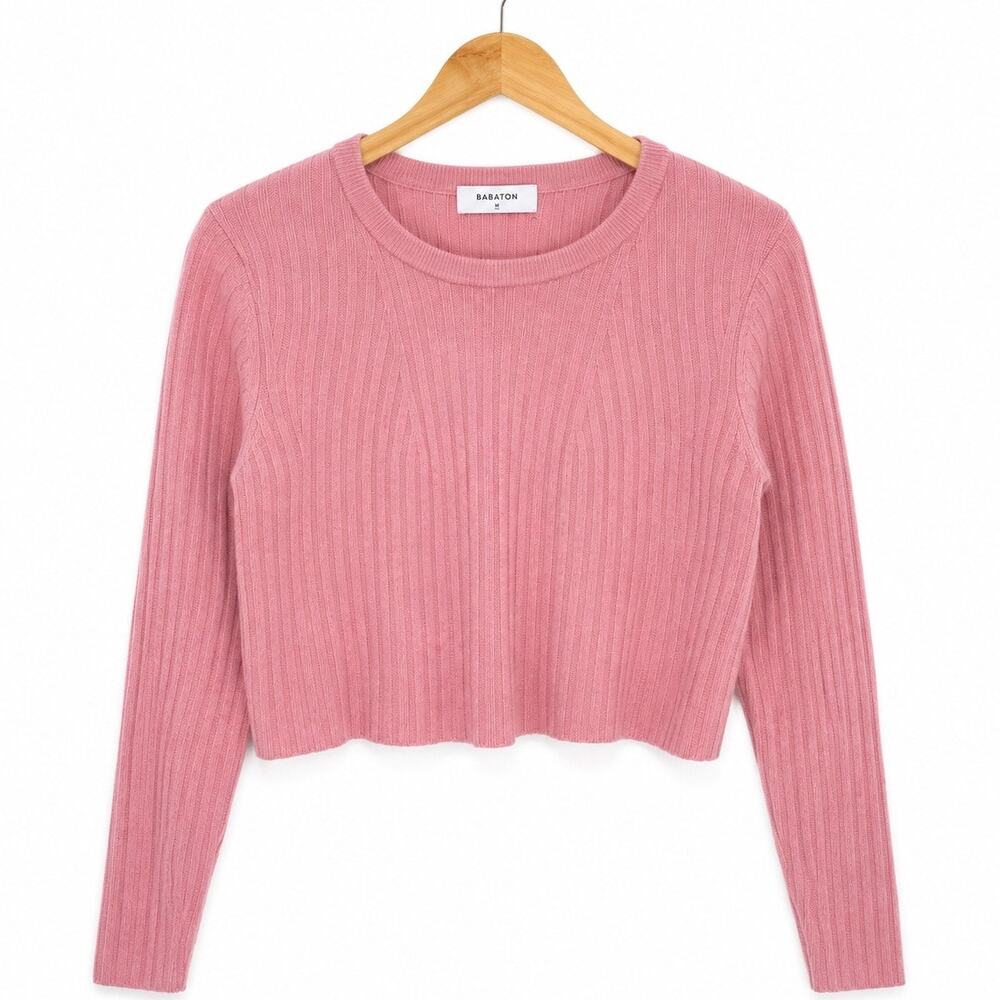 ARITZIA Babaton Ribbed Wool Blend Light Weight Sweater In Color Pink Medium